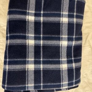 Plaid Fleece Blanket - Navy and White